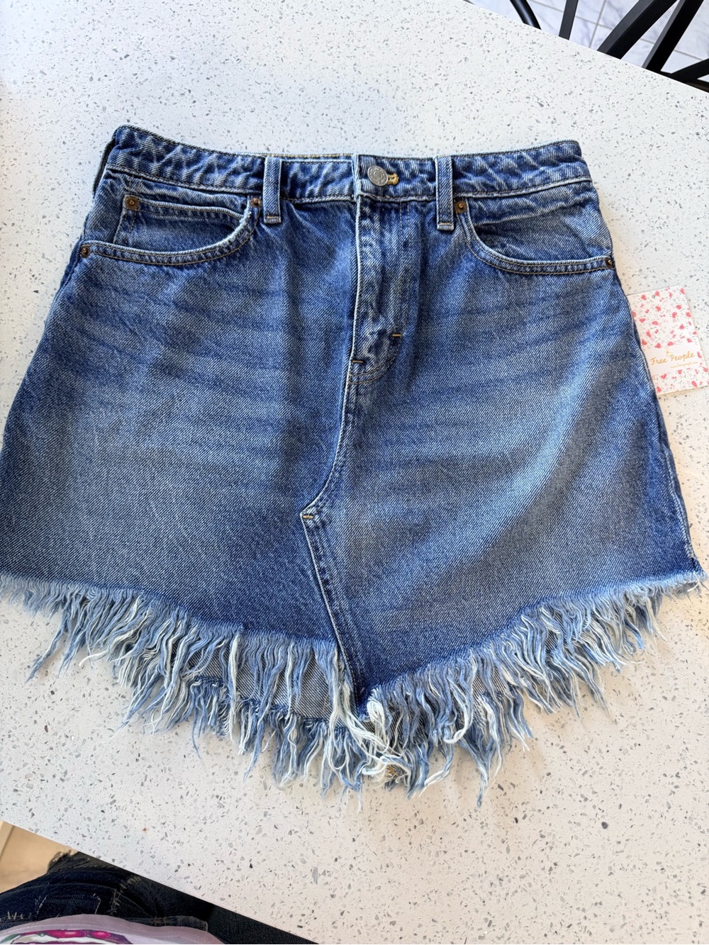 Free People Blue Distressed Denim Frayed Hem Mini Skirt